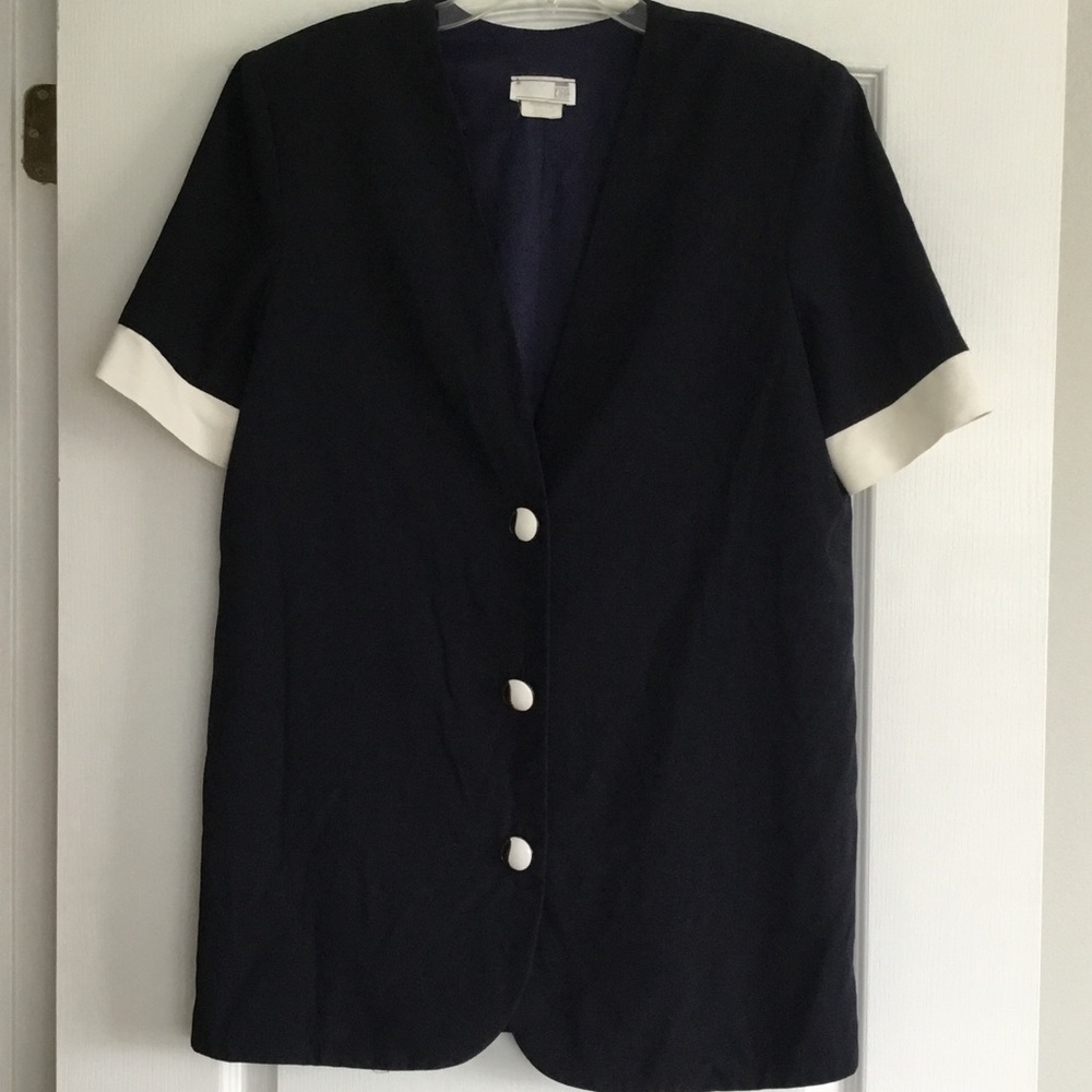 Classic Navy and White Short-Sleeve Blazer - size 12